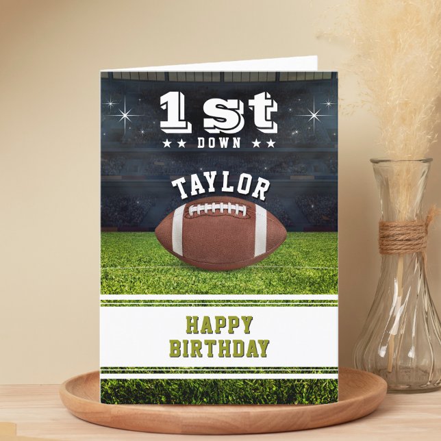 Carte De Remerciements Football américain 1er anniversaire (American Football Field 1st Birthday Party Thank You Card)