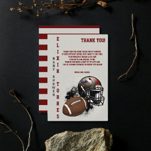 Carte De Remerciements Football américain Baby shower rouge et noir