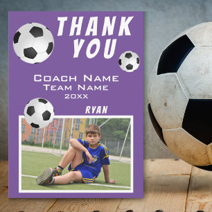 Carte De Remerciements Football Ball Purple Sports Coach