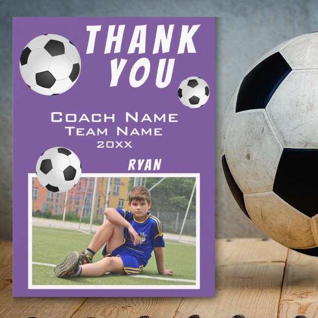 Carte De Remerciements Football Ball Purple Sports Coach (Créateur téléchargé)