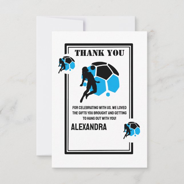 Carte De Remerciements Football Birthday Party, Football Girl Player  (Devant)