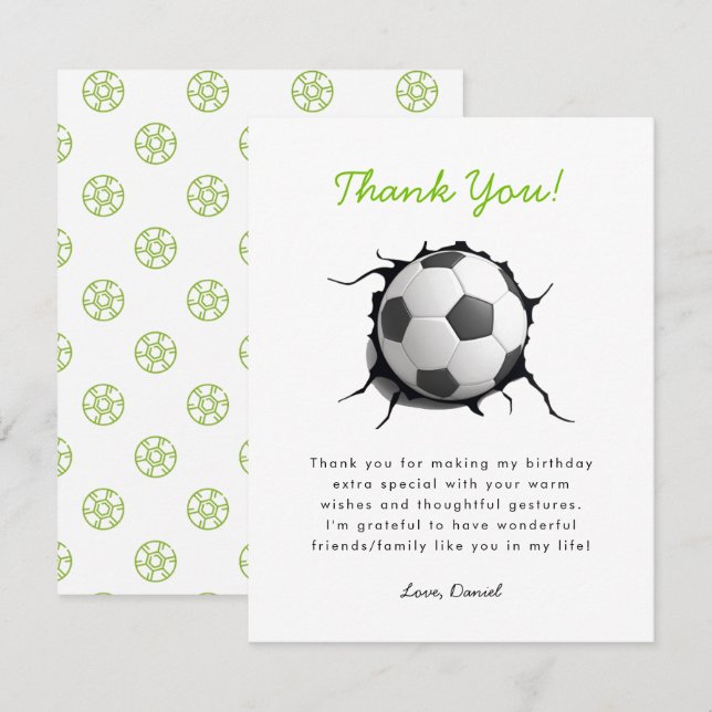 Carte De Remerciements Football Football Anniversaire (Devant / Derrière)