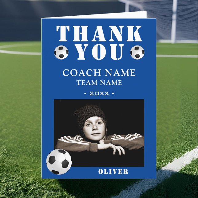 Carte De Remerciements Football Football Sports Photo Coach (Créateur téléchargé)