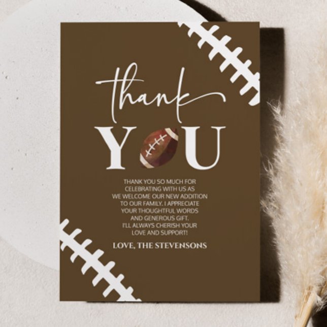 Carte De Remerciements Football Oh Garçon Baby shower blanc Brown (Créateur téléchargé)