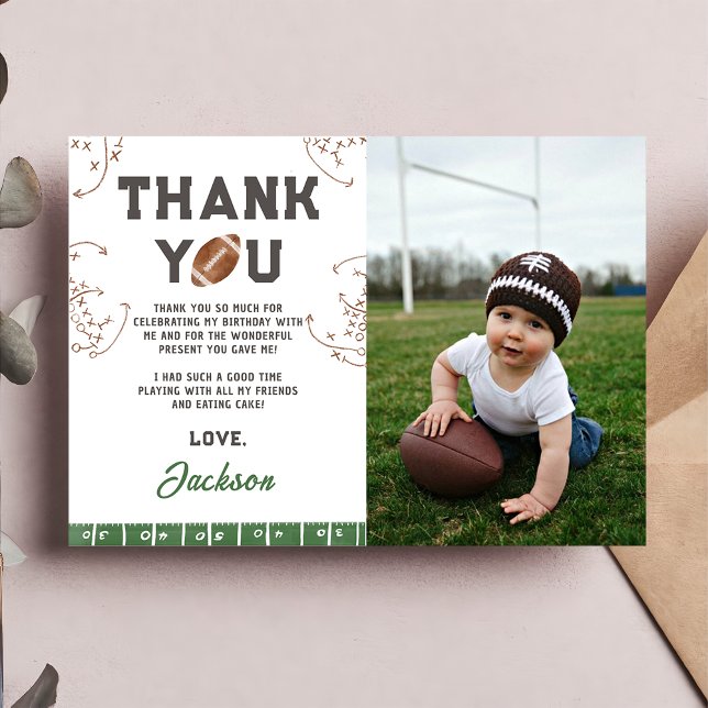 Carte De Remerciements Football Première année en bas Anniversaire photo (Créateur téléchargé)