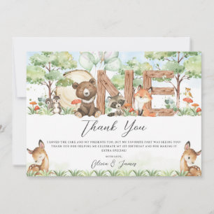 Carte De Remerciements Forêt boisée mignonne Animaux Bois 1er anniversair