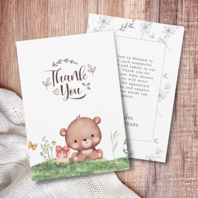 Carte De Remerciements Forêt Cute Ours Floral Baby shower personnalisé (Créateur téléchargé)