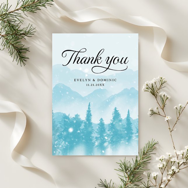 Carte De Remerciements Forêt d'hiver Pine Mountain Mariage moderne (Créateur téléchargé)