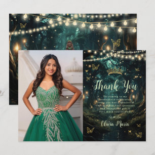 Carte De Remerciements Forêt enchantée vert émeraude Quinceañera Photo