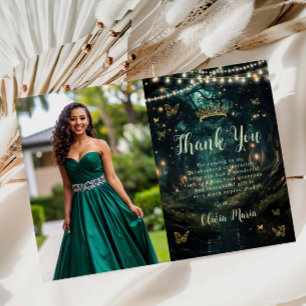 Carte De Remerciements Forêt enchantée vert émeraude Quinceañera Photo