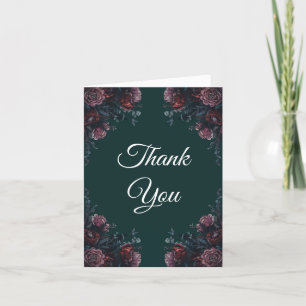 Carte De Remerciements Forêt foncée Vert Élégant Mariage Maroon Mauve
