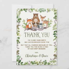 Carte De Remerciements Forêt forestière Animaux Baby shower Végétation