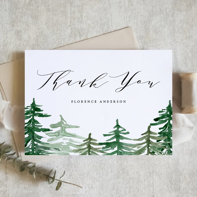 Carte De Remerciements Forêt Rustique Aquarelle Anniversaire de Bois (Customizable woodland thank you card featuring watercolor forest scenery. Perfect for woodland event)