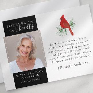 Carte De Remerciements Forever dans nos coeurs Cardinal Photo Sympathie