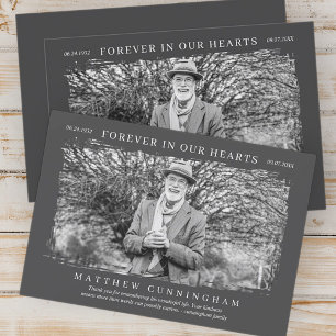 Carte De Remerciements Forever in our Hearts Mémorial Photo simple modern