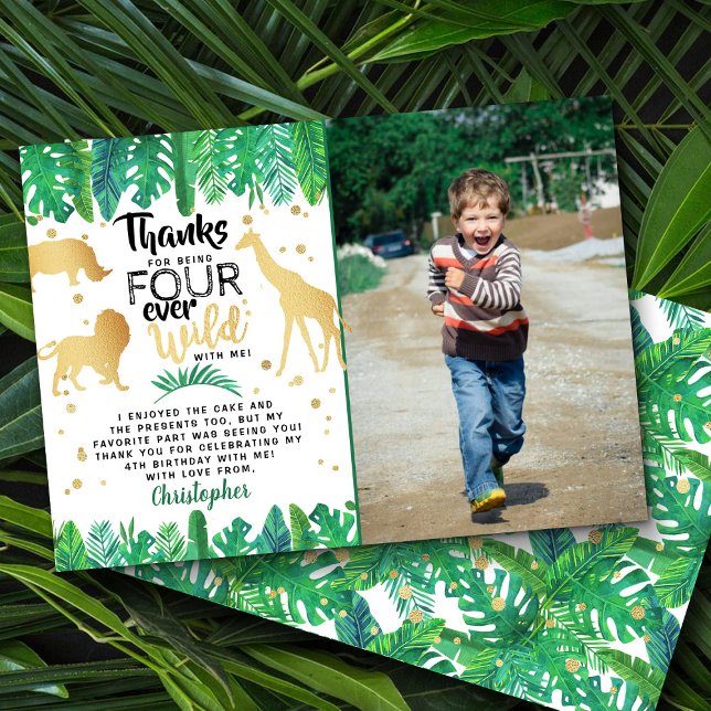 Carte De Remerciements Four Ever Wild Boys 4th Birthday Photo (Créateur téléchargé)
