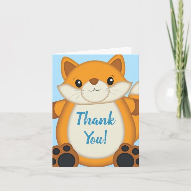 Carte De Remerciements Fox Baby shower Blue Woodland (Devant)