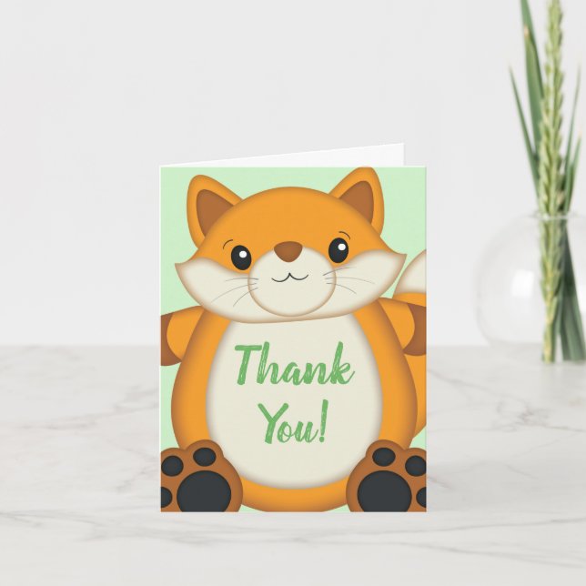 Carte De Remerciements Fox Baby shower Green (Devant)