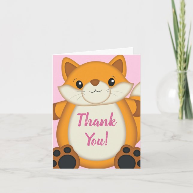 Carte De Remerciements Fox Baby shower rose (Devant)
