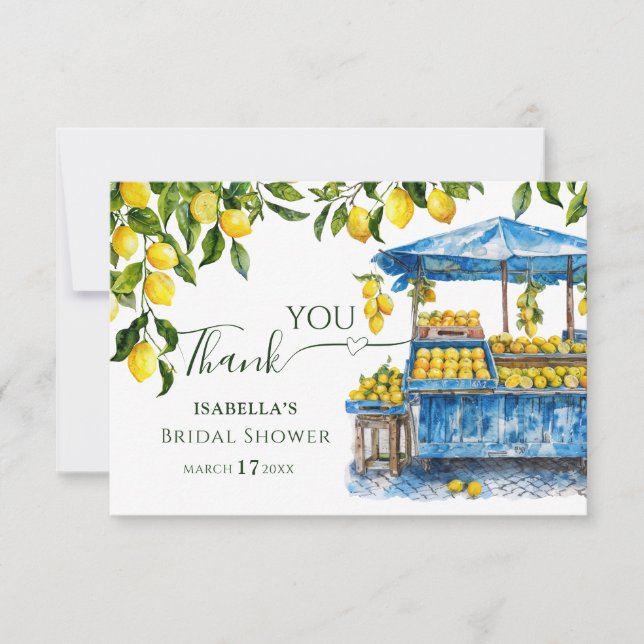 Carte De Remerciements Fraîche Du Marché Fête des mariées Citrus Citron (Devant)