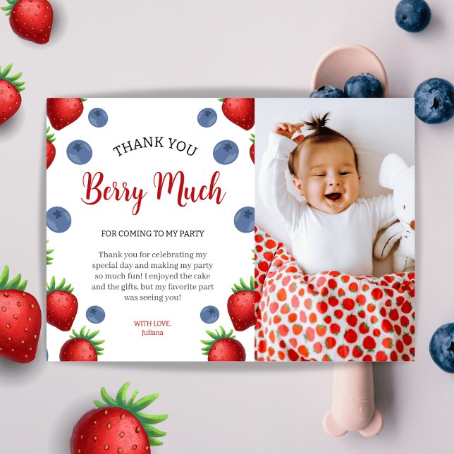 Carte De Remerciements Fraise et bleuets Fille Anniversaire Photo (Créateur téléchargé)