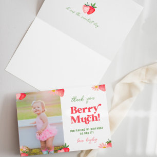 Carte De Remerciements Fraise et Daisy Pastel Photo Girls Anniversaire