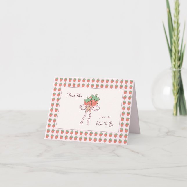 Carte De Remerciements Fraises d'été Ribbon rose (Devant)