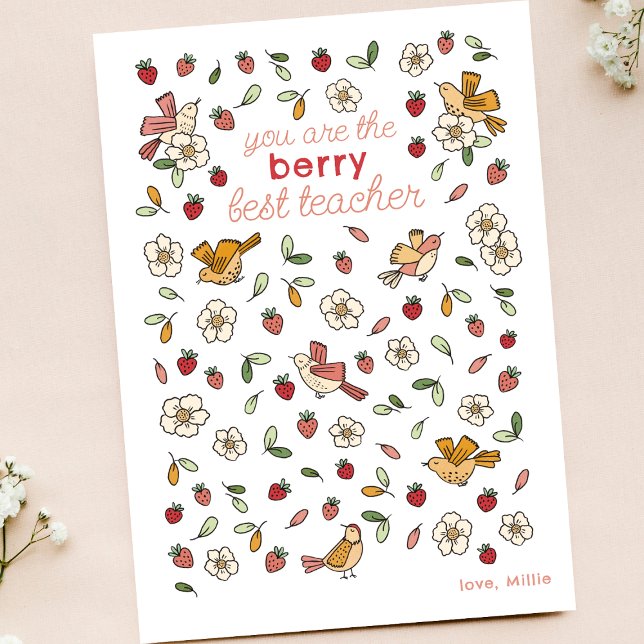 Carte De Remerciements Fraises mignonnes et oiseaux Appréciation de l'ens (Créateur téléchargé)