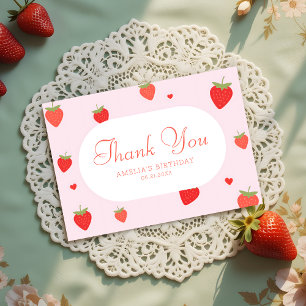 Carte De Remerciements Fraises Sucrées Fille rose Anniversaire