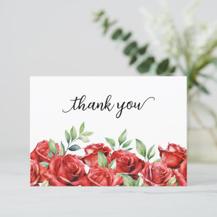 Carte De Remerciements Frontière de roses rouges peintes à l'aquarelle