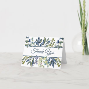 Carte De Remerciements Frontière Feuille bleue Indigo