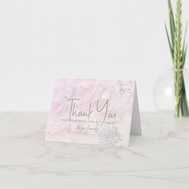 Carte De Remerciements Frozen Winter Snowflake Pink Baby Shower (Devant)