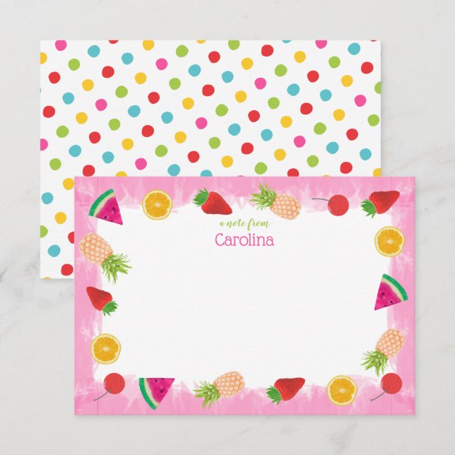 Carte De Remerciements Fruits et points d'aquarelle mignonne Papeterie ro (Devant / Derrière)