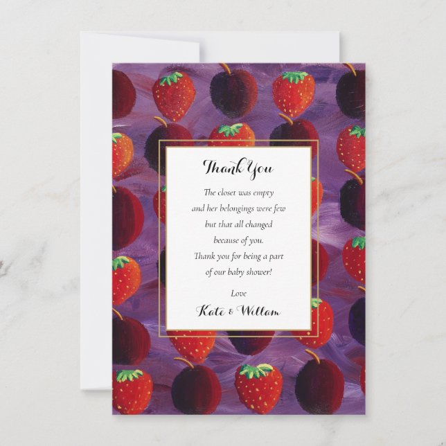 Carte De Remerciements Fruits rouges Baby shower de campagne / Poème d'ar (Devant)