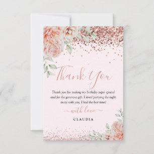 Carte De Remerciements Fuchsia Élégant Pailleté Fleurs Anniversaire