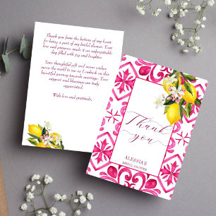Carte De Remerciements Fuchsia Majolica magenta tuiles citron nuptiale do