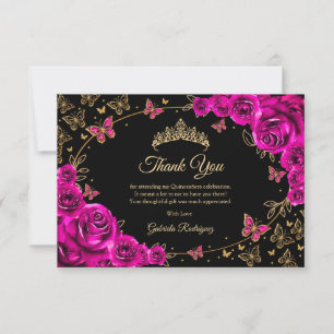 Carte De Remerciements Fuchsia Rose Gold Quinceanera
