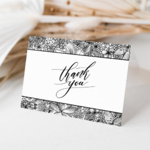 Carte De Remerciements Fun Artsy Black White Main tiré Floral