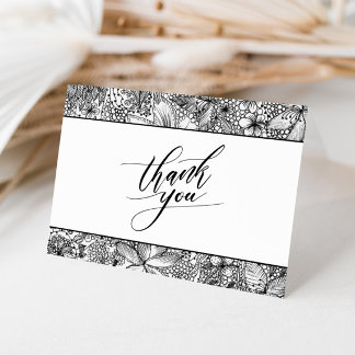Carte De Remerciements Fun Artsy Black White Main tiré Floral