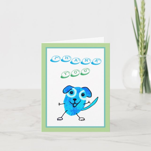 Carte De Remerciements Fun Blue Green Funny Chien Anniversaire de enfant (Devant)