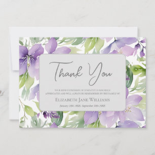 Carte De Remerciements Funérailles Bereavel Floral violet