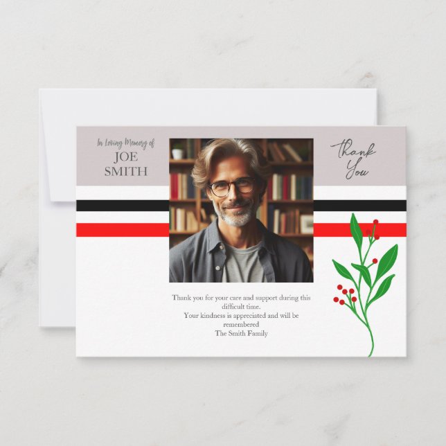 Carte De Remerciements Funérailles botaniques modernes (Devant)