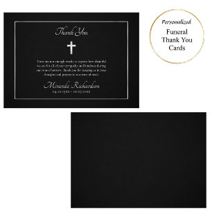 Carte De Remerciements Funérailles catholiques en noir et argent