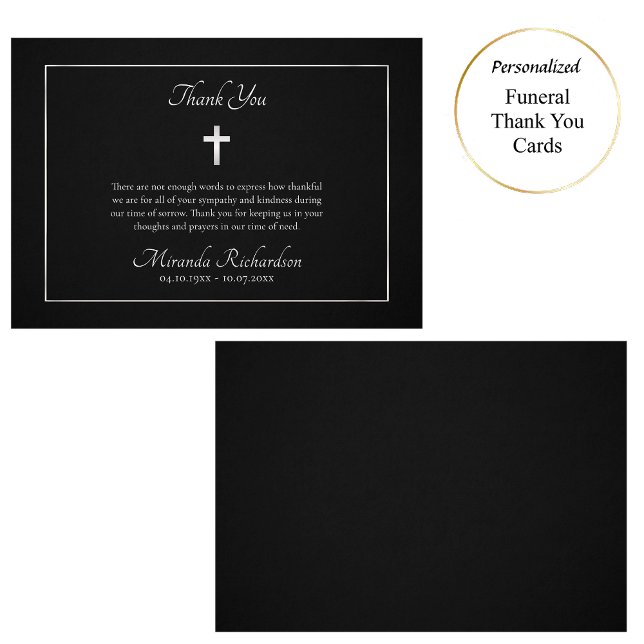 Carte De Remerciements Funérailles catholiques en noir et argent (Créateur téléchargé)