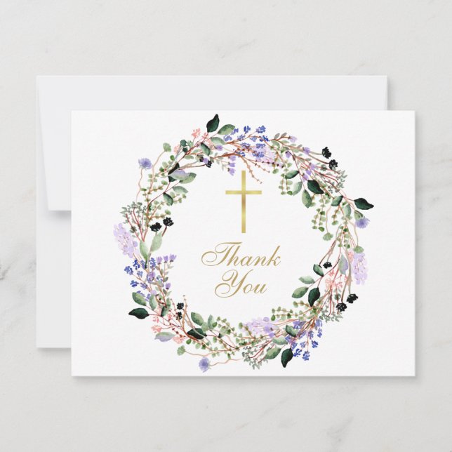 Carte De Remerciements Funérailles chrétiennes florales (Devant)