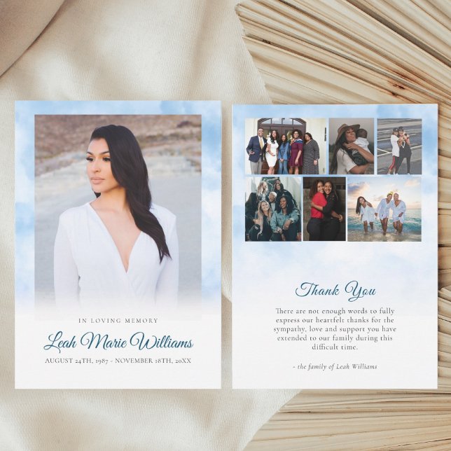 Carte De Remerciements Funérailles commémoratives des nuages bleus modern (Créateur téléchargé)