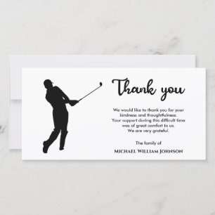Carte De Remerciements Funérailles commémoratives du joueur de golf noir 