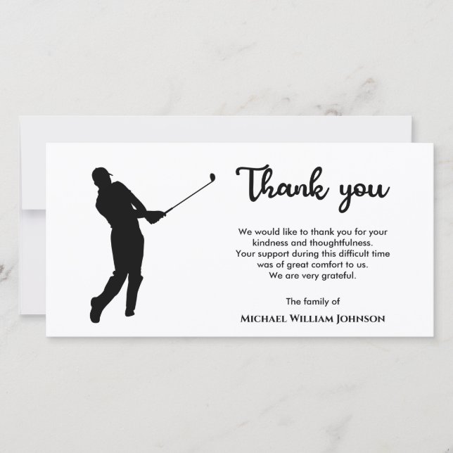 Carte De Remerciements Funérailles commémoratives du joueur de golf noir  (Devant)