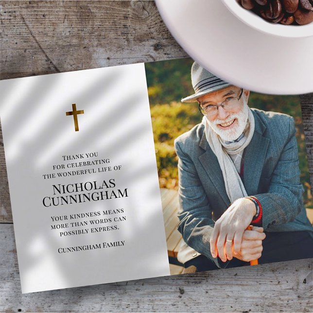 Carte De Remerciements Funérailles commémoratives Photo croisée moderne e (Créateur téléchargé)