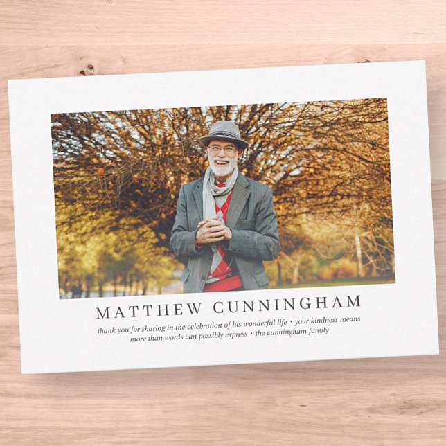 Carte De Remerciements Funérailles commémoratives pour lui | Elégante pho (Créateur téléchargé)